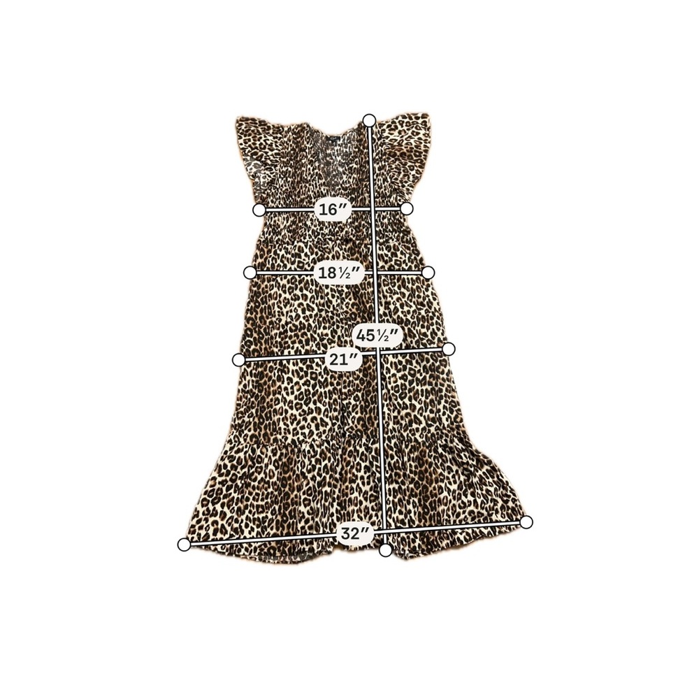 Rails Leopard Print Smocked Midi Dress Size L Boho Ruffle Dress - Picture 9 of 9